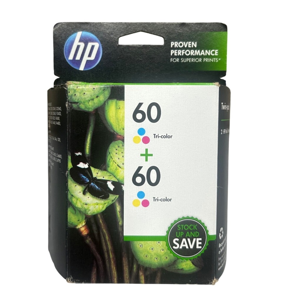 HP 60 Tri-color Ink Cartridges Twin-pack CZ072FN Deskjet Envy Photosmart New